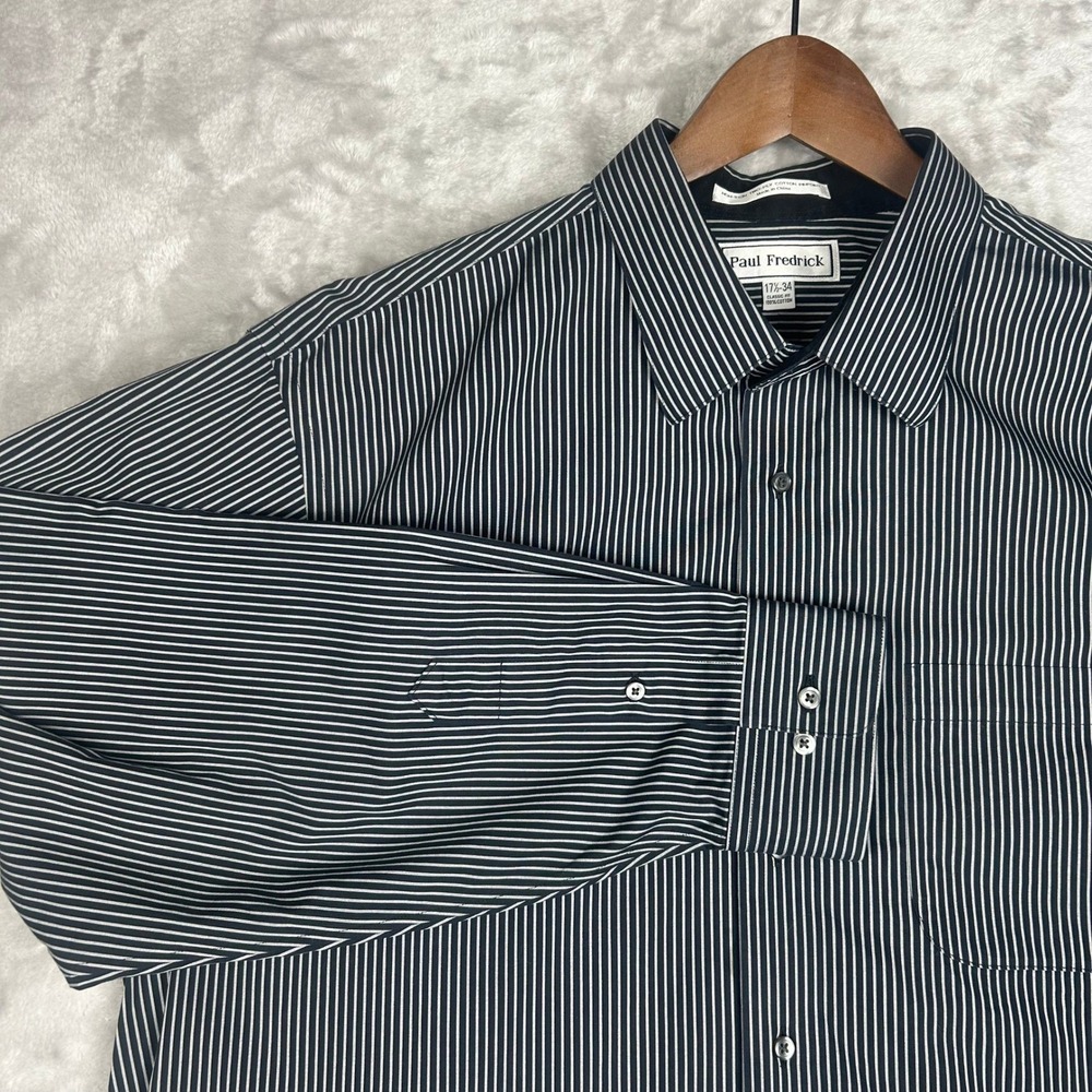 Paul Fredrick Mens Dress Shirt 17.5 34 Classic Fit Striped Long Sleeve